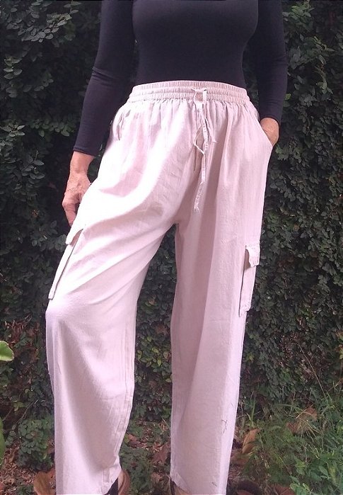 Calça linho cargo unissex