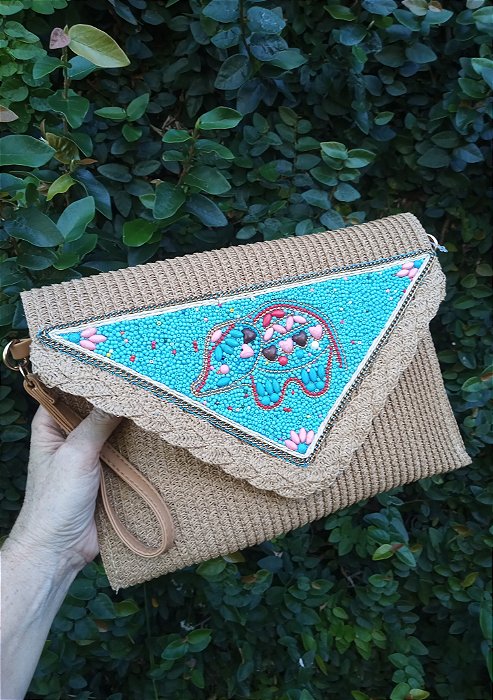 Bolsa carteira palha sintética elefante boho chic