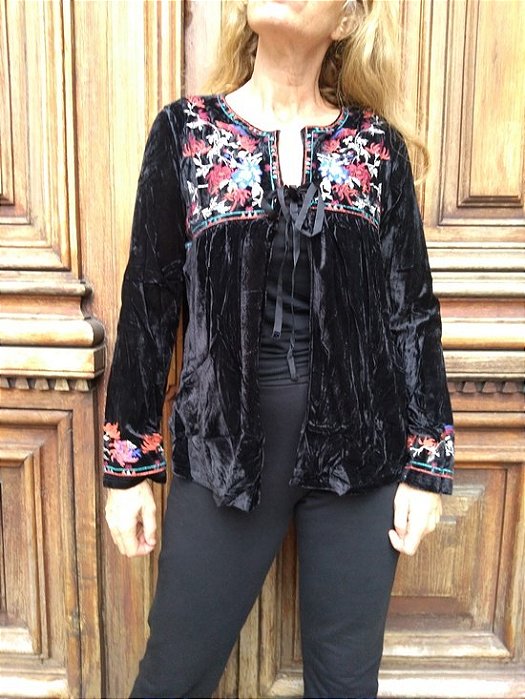 Cardigan casaqueto boho veludo bordado