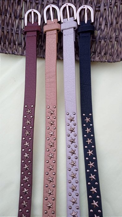Cinto boho fino tachas estrelas