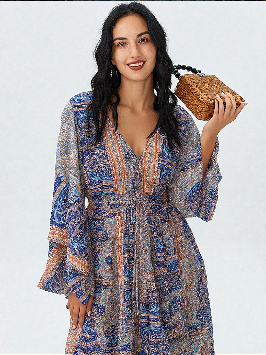 Vestido boho indiano manga flare