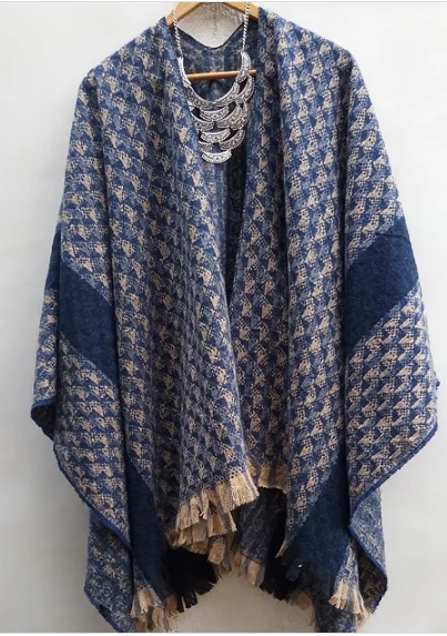 Poncho étnico lã aberto boho chic unissex