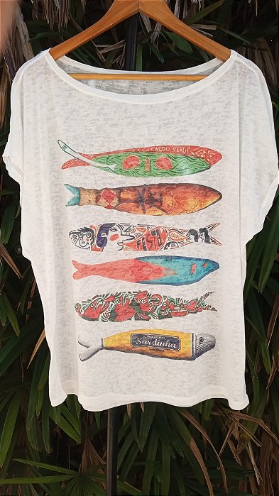 T-Shirts camiseta feminina mística sardinha peixe crustáceo devore hippie