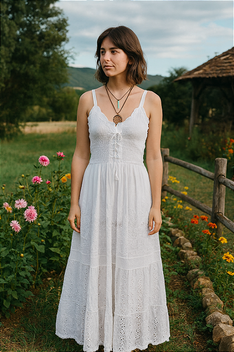 Vestido longo algodão laise boho chic alice