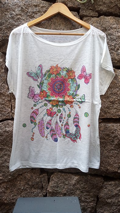 T-Shirts camiseta feminina mística yoga gato kombi filtro dos sonhos devore hippie