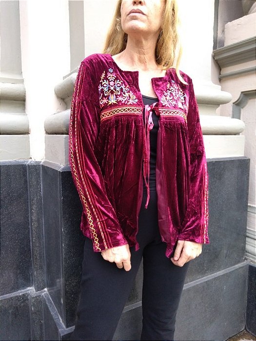Casaqueto boho veludo bordado