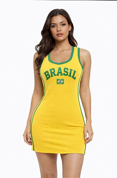 Vestido canelado regata copa amarelo