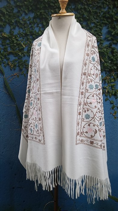 Pashmina bordada flores xale casaco cachecol boho