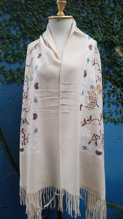 Pashmina bordada flores xale casaco cachecol boho