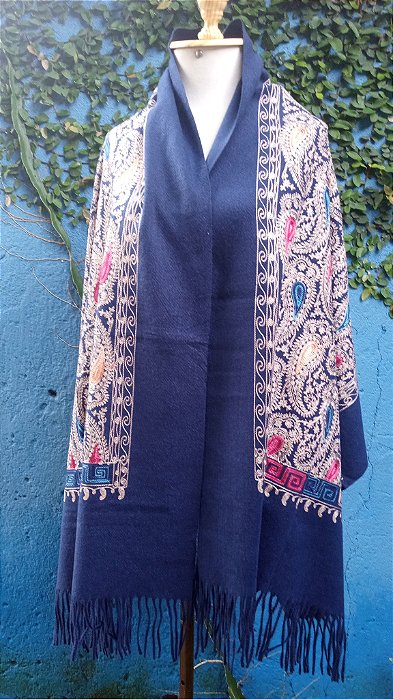 Pashmina bordada flores xale casaco cachecol boho