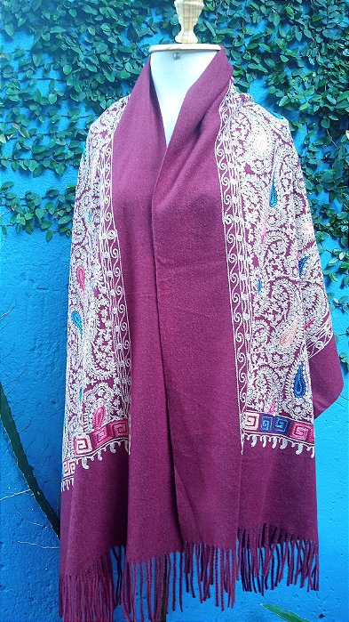 Pashmina bordada flores xale casaco cachecol boho