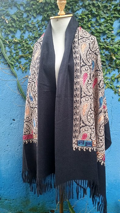 Pashmina bordada flores xale casaco cachecol boho