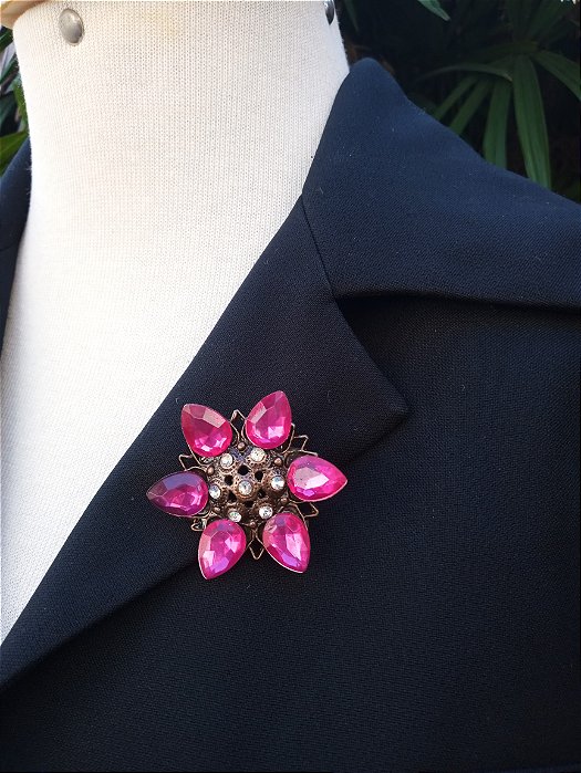 Broche boho floral zircônia