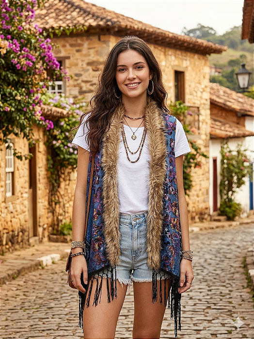 Colete boho com franjas