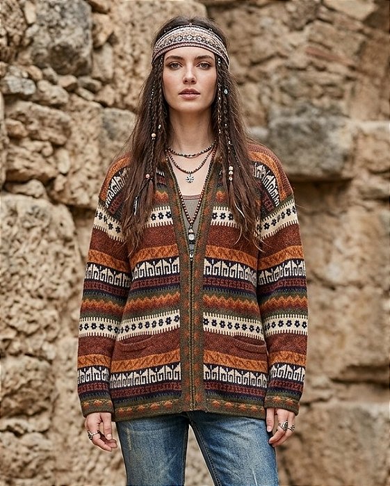 Agasalho cardigan peruano unissex lhama