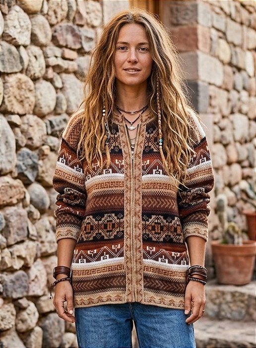 Agasalho cardigan peruano unissex lhama
