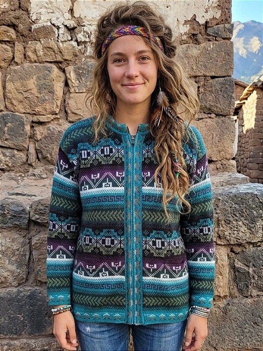 Agasalho cardigan peruano unissex lhama