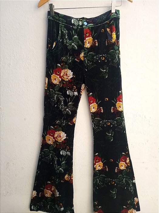 Calça veludo molhado estampada boho chic