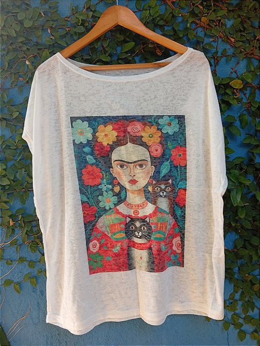 T-Shirts camiseta feminina mística yoga gato kombi filtro dos sonhos devore hippie.