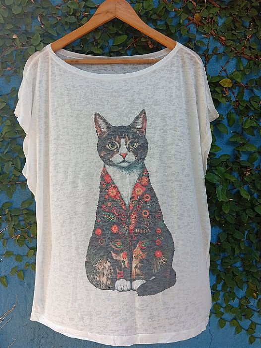 T-Shirts camiseta feminina mística yoga gato kombi filtro dos sonhos devore hippie.