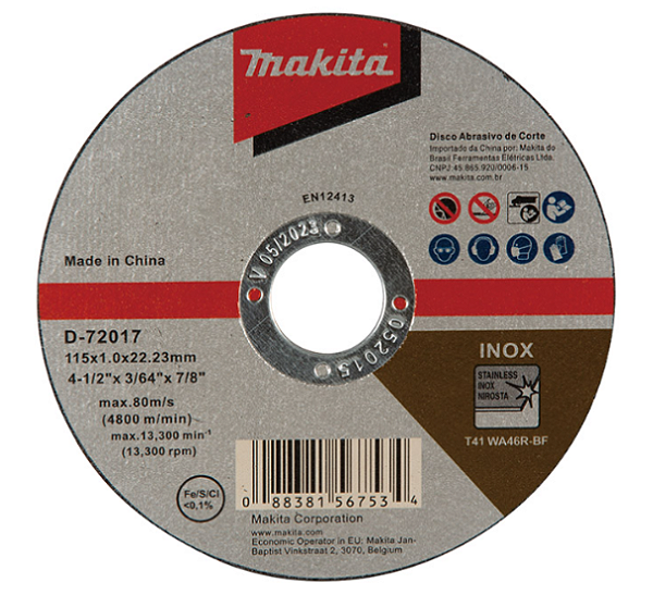 DISCO DE CORTE INOX 4 1/2 3/64X7/8 - MAKITA