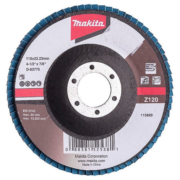 DISCO FLAP LIXA LAM. 4.1/2X7/8 POL. GR120 (ZIRC) - D-63775-10 - MAKITA