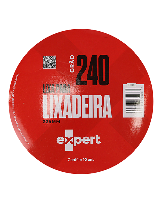 Disco de Lixa p/ Lixadeira 225mm com Velcro sem Furo - Grão 240 (10 unid) EXPERT