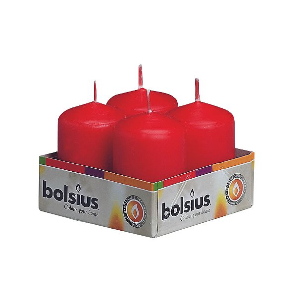 Natal - Vela Mini Pilar Vermelho 6X4 cm (Velas Bolsius) - 4 Peças