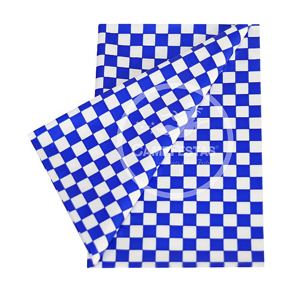 Toalha Plástica Perolada 78x78cm Xadrez Azul Royal - 10 Un