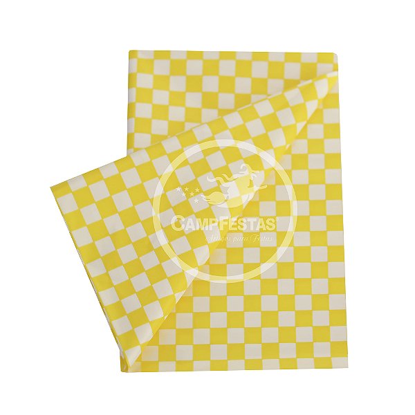 Toalha Plástica Perolada 78x78cm Xadrez Amarelo - 10 Un