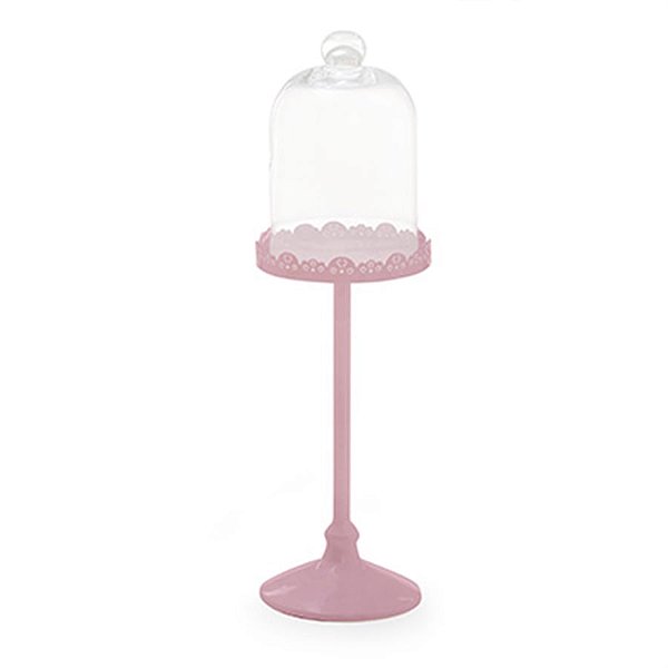 Porta Cupcake Solitário Alto com Cúpula Rosa Claro (Cake)