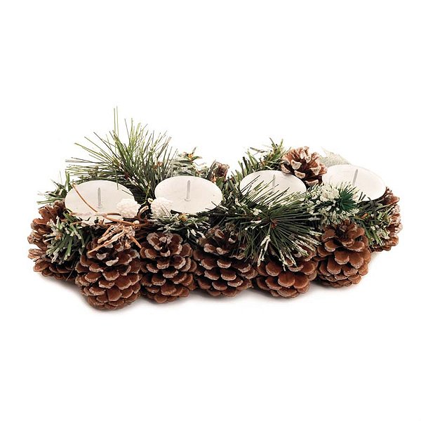 Porta Velas com Pinha Marrom (Arranjos de Mesa)