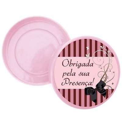 Latinha Plástica 5x1 Lembrancinha Rosa e Marrom Listrado