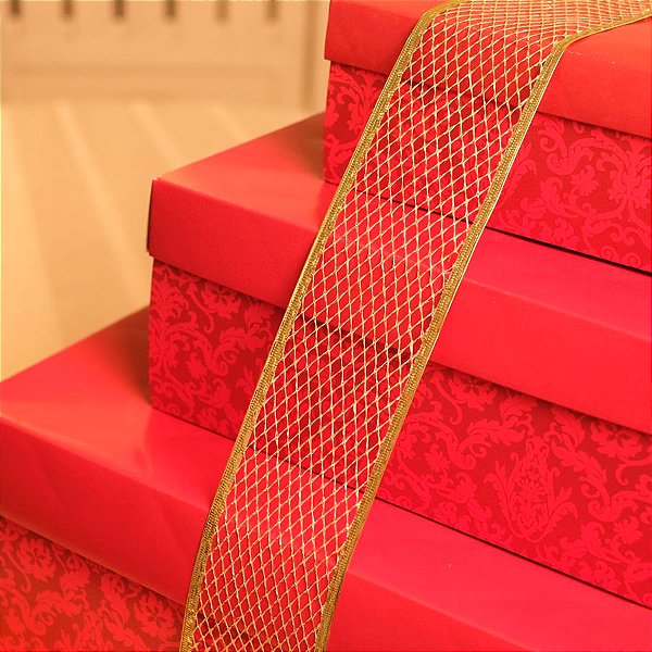 Fita de Natal Tela Ouro 6,3cm - 1 Rolo