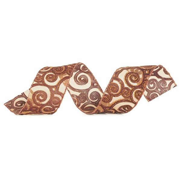Fita Arabesco Ouro e Marfim 6,3 cm x 9,14 mts (Fitas Natalinas) - 3 Un