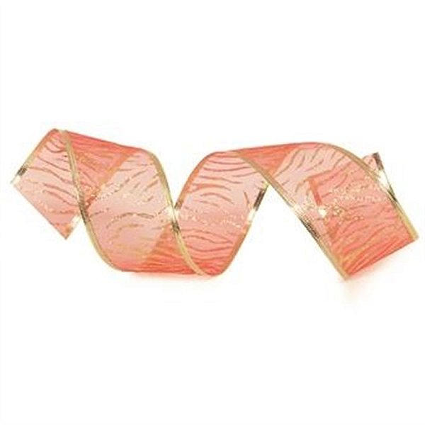 Fita Organza Zebrada Branco e Vermelho 6,3 cm x 9,14 mts