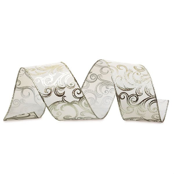 Fita Arabesco Met·lico Prata 6,3 cm x 9,14 mts