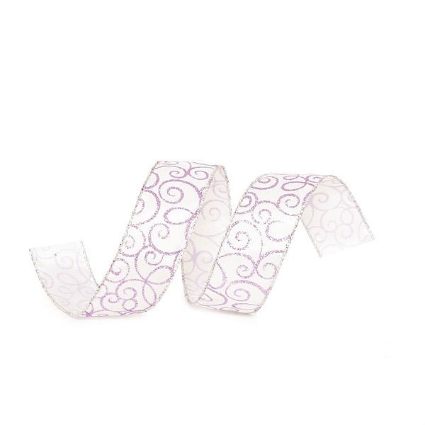 Fita de Natal Arabesco Branco e Lilás 3,8cm (Fita para Presente) - 3 Un
