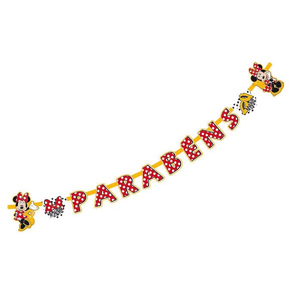 Faixa Feliz Aniversário Minnie Vermelha