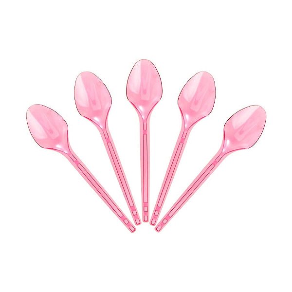 Colher Descartável para Sobremesa Rosa - 50 Un