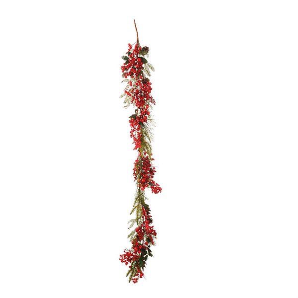 Galho Longo Folhas e Flor Verde e Vermelho (Cereja)
