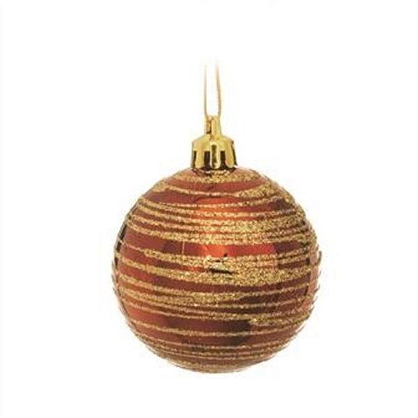 Bola com Listras e Glitter Marfim 6 cm (Bolas) - 6 Peças