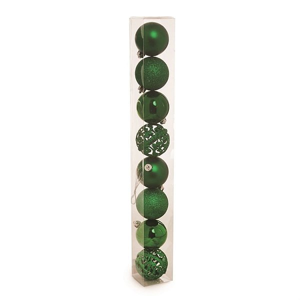 Bola de Natal Sortidas com Arabesco Verde 6cm - 8 Un