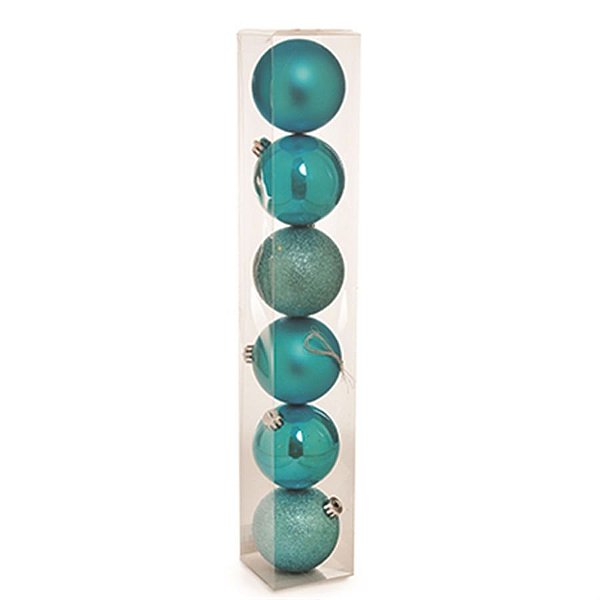 Bola de Natal Brilhante e Glitter Azul Claro 8cm - 6 Un