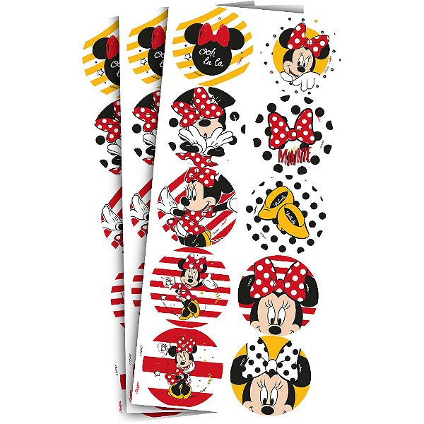 Adesivo Decorativo Redondo Minnie Vermelha - 03 Cartelas