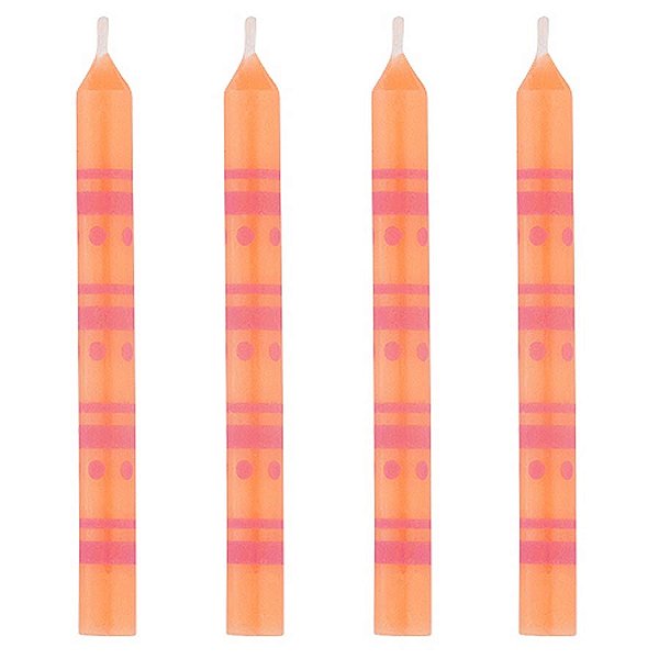 Vela Palito Decorada Laranja com Rosa - 10 Un