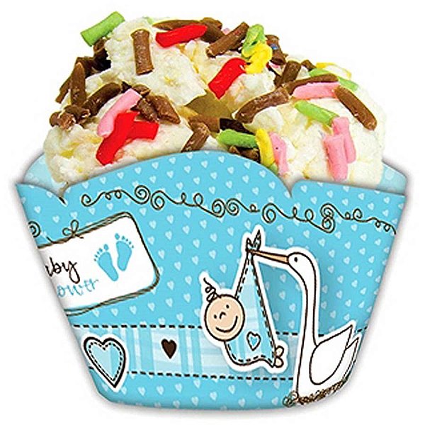Baby Shower Cegonha Azul - Forma para Cupcake - 08 Un