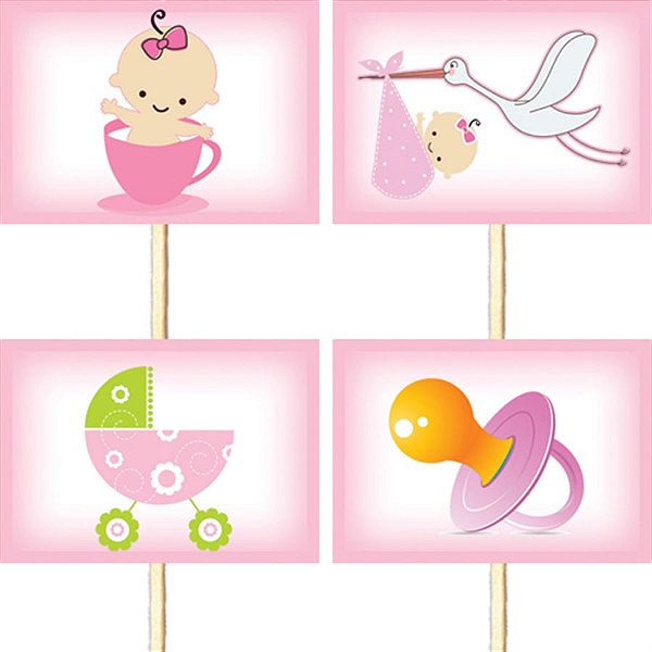 Lolipop para Cupcake Especial Chá de Bebê Rosa - 10 Un