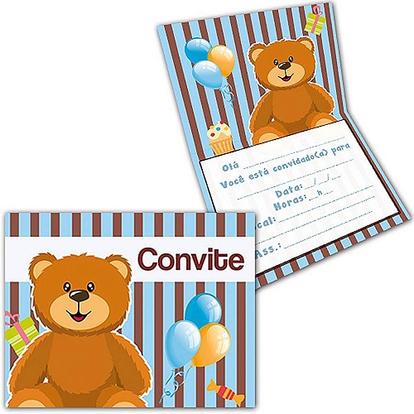 Convite Especial Ursinho Azul e Marrom NEW - 08 Un