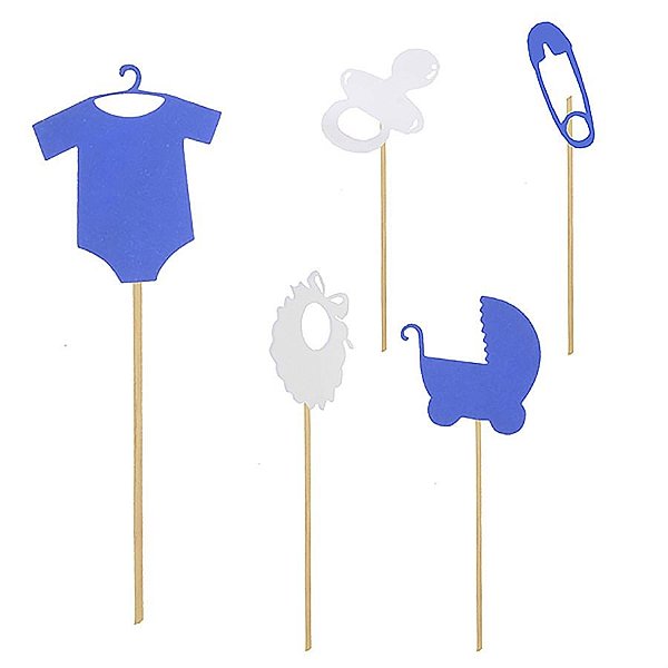 kit Acessórios Plaquinha Chá de Bebê Azul - 05 Un